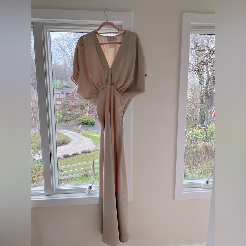 BHLDN Leila Satin Charmeuse Maxi Dress in Champagne